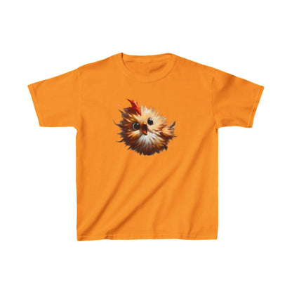 Child's Unisex Cartoon Bird Graphic Cotton Tee in vibrant orange, featuring a whimsical cartoon bird design. Perfect for kids who love playful and imaginative styles.