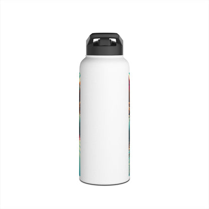 Premium Fantasy Paddleboarding Stainless Steel Water Bottle viewed from the front, showcasing its sleek design and eye-catching vibrant motif.