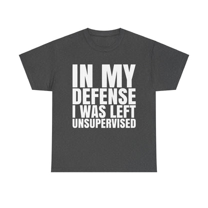 In My Defense Graphic Tee Shirt in dark heather - Unisex 100% Cotton, elegant design making a fashionable statement for geek culture enthusiasts.