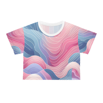 Model wearing the Pastel Euphoria Gradient Crop Top by Dazzling Dreams Studio, radiating elegance in a sunny outdoor setting, perfect for spring and summer fashion.