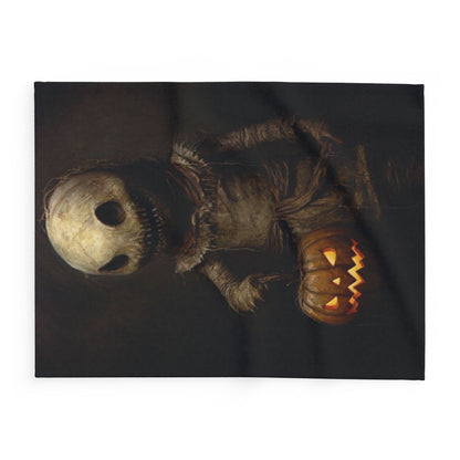 Refined Decorative and Warm Halloween Spooky Arctic Fleece Blanket with a ghostly character and pumpkin, an exquisite choice for festive elegance.