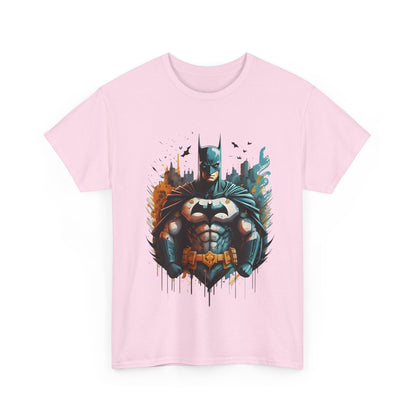 Front view of the soft pink Unleash the Power of Gotham: Batman Graphic Unisex Tee adorned with a dynamic illustration of Batman, a perfect blend of style and fandom.