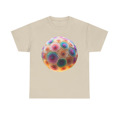 Iridescent Floral Sphere Unisex Cotton Tee Graphic T Shirt featuring a stunning floral sphere design on a beige background, perfect for a chic and sophisticated outfit.