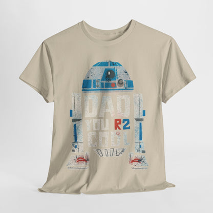 Luxury Star Wars R2-D2 DAD Graphic T-Shirt, featuring a stylish vintage-inspired design with the phrase 'DAD YOU R2 COOL'.