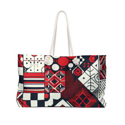 Valeria Belmonte Luxury Weekend Tote Bag by Dazzling Dreams Studio, featuring a vibrant red checkerboard design and robust structure, perfect for stylish weekend getaways.