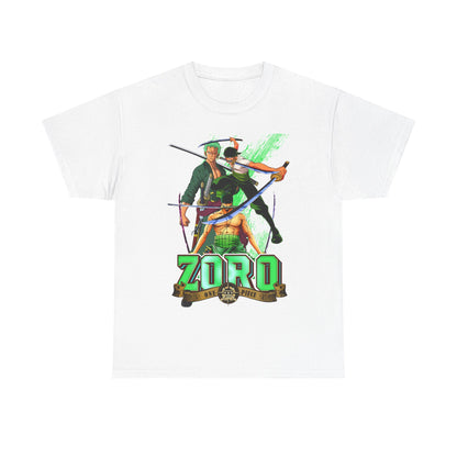Refined One Piece Zoro Graphic T-Shirt in Classic White showcasing intricate character designs, a must-have for discerning anime fans.
