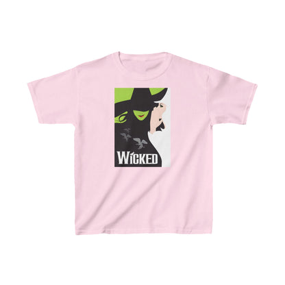 Unisex Kids Wicked Movie Graphic T-Shirt Tee in pink, elegantly adorned with a vintage-inspired print from the Wicked Movie, a luxurious addition to any child’s wardrobe.