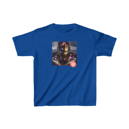 Kids Heavy Cotton Iron Man T-Shirt exhibiting an impressive Iron Man graphic in deep blue, ideal for aspiring superheroes.