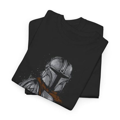 Mandalorian Star Wars Unisex Men Women Graphic Funny T Shirt Tee Urban, a luxurious depiction of a Mandalorian helmet on folded t-shirts, combining humour and style for an astute wardrobe choice.