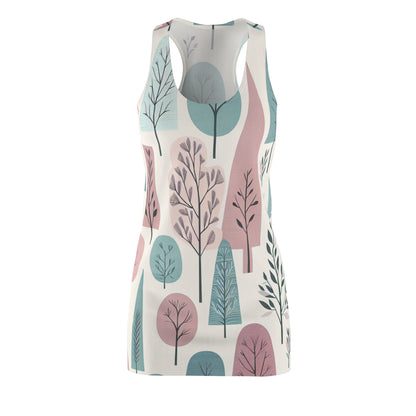 Pastel Dream Tree Silhouette Dress - Elegant Racerback Design showcasing beautiful soft pink, lavender, and mint green hues with organic tree silhouettes.