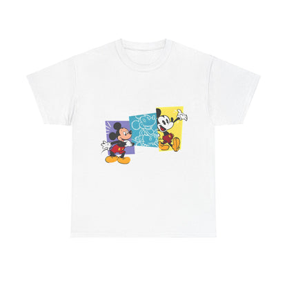 Stylish Unisex Mickey Mouse Graphic Tee featuring vibrant retro Disney design on a white background, perfect for every occasion.