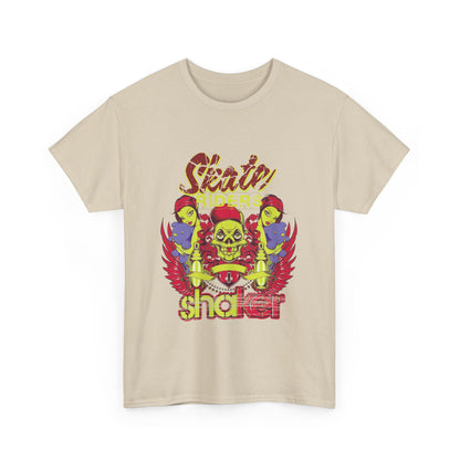 Men's Skull Cap Graphic T-Shirt with Colorful Floral and Punk - Skate Riders adorned with a compelling visual narrative reflecting the adventurous spirit.