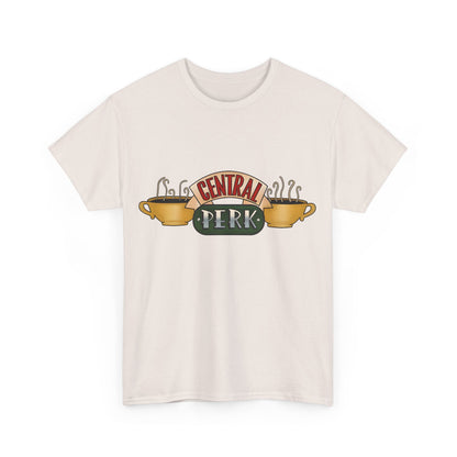 Front view of the exquisite Central Perk Coffee Shop Friends Retro Logo Graphic Tee Unisex, featuring the iconic logo, perfect for stylish fans of the series.
