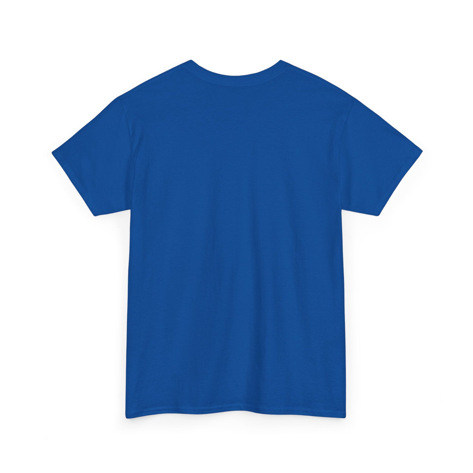 Elegant blue unisex tee shirt, back view, designed for comfortable luxury wear.