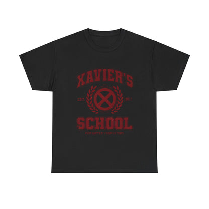 Xavier's School for Gifted Youngsters X-Men Logo Graphic Unisex Tee Shirt in black, made from ultra-soft cotton, combining comfort with a statement design inspired by the legendary X-Men universe.