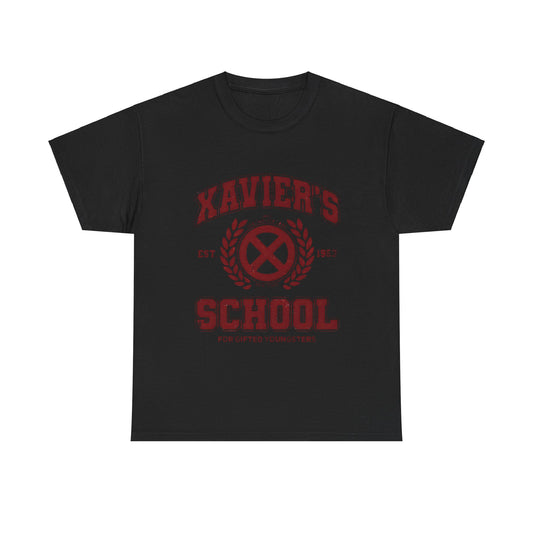 Xavier's School for Gifted Youngsters X-Men Logo Graphic Unisex Tee Shirt in black, made from ultra-soft cotton, combining comfort with a statement design inspired by the legendary X-Men universe.