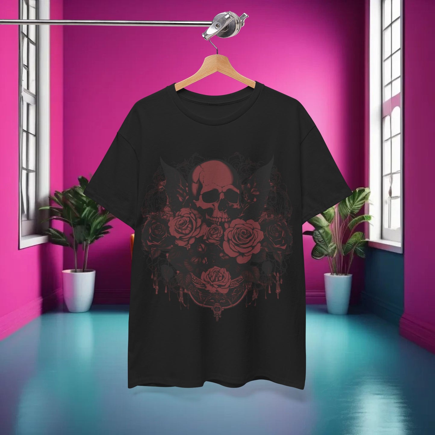 Skulls and Roses Cotton Tee, Unisex Graphic Shirt, 7 color choice