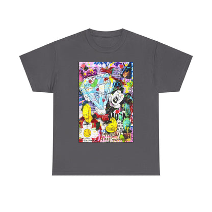 Mickey Mouse Graffiti Graphic Unisex T Shirt Tee in a sophisticated charcoal shade, highlighted by an artistic print featuring a diamond and imaginative designs.