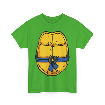 Front view of the Leonardo Teenage Mutant Ninja Turtles Unisex Men´s Women´s Graphic T Shirt Tee, showcasing a playful turtle shell graphic with a blue ninja band.