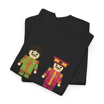 The Toy Beatles Graphic T-Shirt Urban Unisex Cotton Tee presenting two cartoon figures of the renowned band members in a striking black background, perfect for stylish fans.