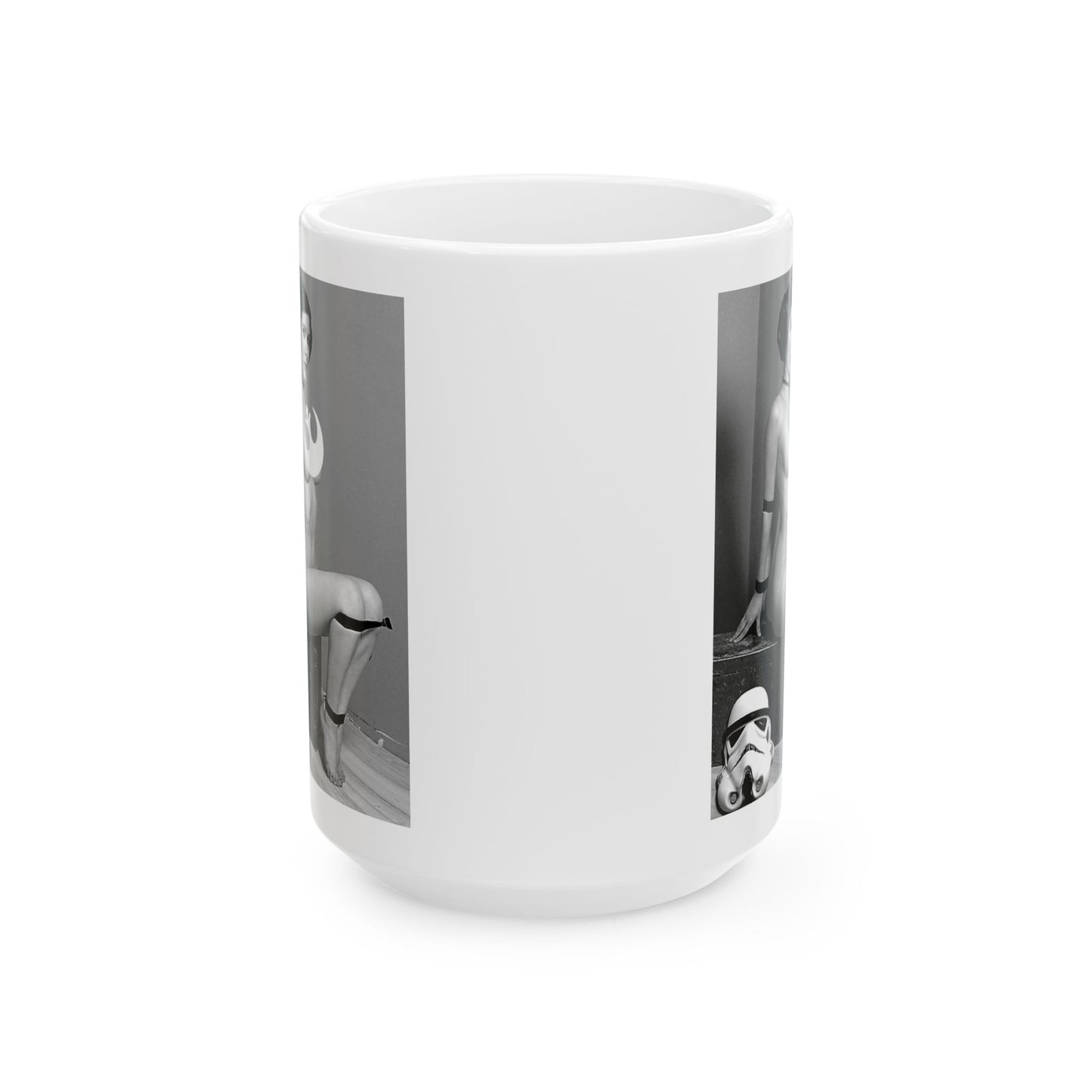 Playful design of Star Wars Princess Leia Funny Sexy Ceramic Mug showcasing her iconic look with a cheeky twist.