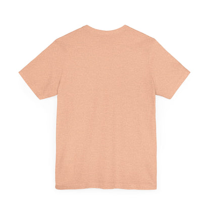 Back view of a luxurious unisex short sleeve tee in soft peach, inspired by Sabrina Carpenter, showcasing premium fabric for ultimate comfort.