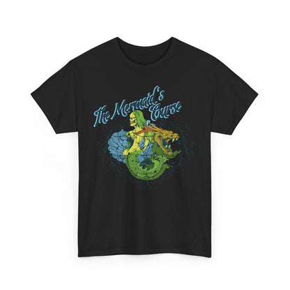 Luxurious black t-shirt featuring the striking design of 'The Mermaid's Curse,' adorned with intricate fantasy elements, making a statement in casual fashion.
