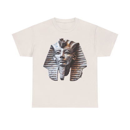 Pharaoh’s Gaze Unisex Graphic Tee - Luxurious Cotton T-Shirt adorned with an elegant depiction of an Egyptian pharaoh's head, rendered in beautiful artistic detail on an off-white shirt.