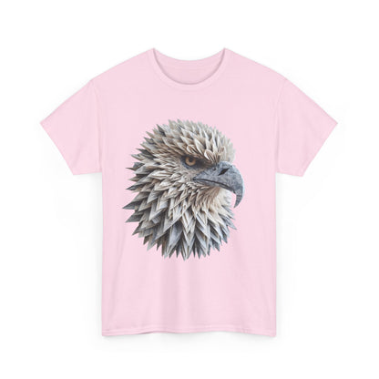 Eagle Vision Unisex Cotton Graphic Tee featuring an intricately designed eagle's head sculpture, showcasing artistry and nature-inspired elegance on soft pink fabric.