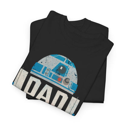 Elegant Star Wars R2D2 DAD Graphic T-Shirt stacked for visibility, featuring a prominent 'DAD YOU R2 COOL' phrase, ideal for stylish dads who appreciate a blend of humour and comfort.