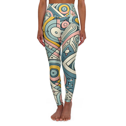 Pastel Geometry Leggings by Dazzling Dreams Studio featuring a luxurious geometric pattern in soft pastel shades of pink, blue, yellow, and green, combining elegance and modern athleisure style.