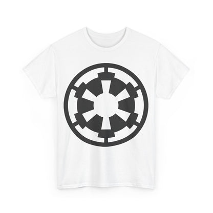 Front view of the Galactic Empire Star Wars Retro Logo Graphic Tee, featuring the iconic Galactic Empire logo in striking black on a white base, perfect for every Star Wars enthusiast.