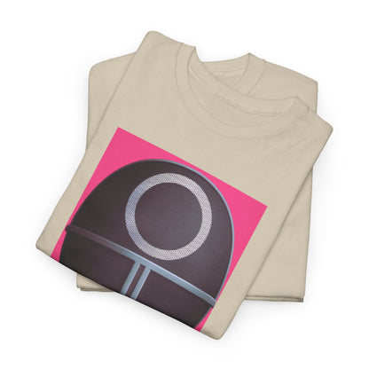 Stylish Squid Game Unisex Men's Women's Graphic Cotton T Shirt, highlighting an artistic game mask design in a sophisticated beige fabric, perfect for making a fashion statement.