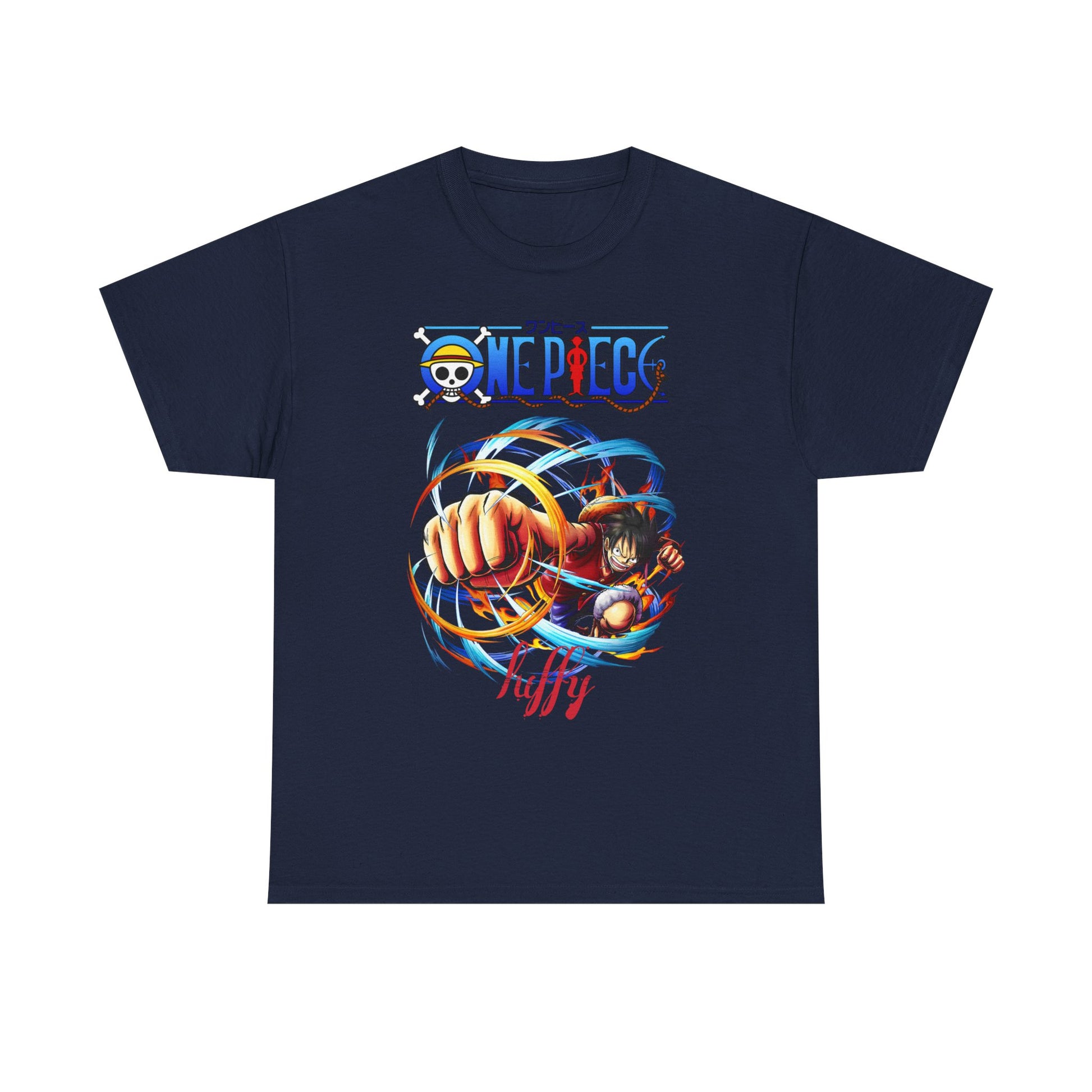 Luxurious navy men's t-shirt featuring a bold artwork of a heroic character, designed for those seeking both comfort and style in their wardrobe.