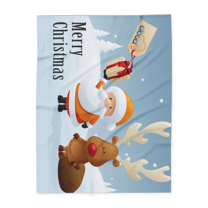 Elegant Decorative and Warm Christmas Arctic Fleece Blanket displaying Santa and a festive reindeer, designed to enhance your holiday celebration and provide comfort during chilly evenings.