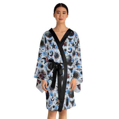 Floral Kimono Robe for women featuring a luxurious design with elegant floral patterns, ideal for lounging in style. Designed for comfort and sophistication, this boho chic bathrobe is perfect for home relaxation or special occasions.