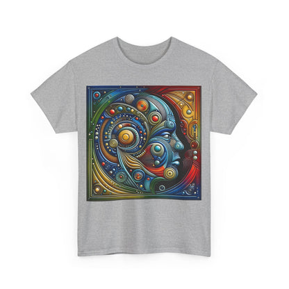 Front view of the exquisite Stained Glass Dreams Unisex T-Shirt, featuring an intricate abstract design that beautifully embodies artistic creativity.