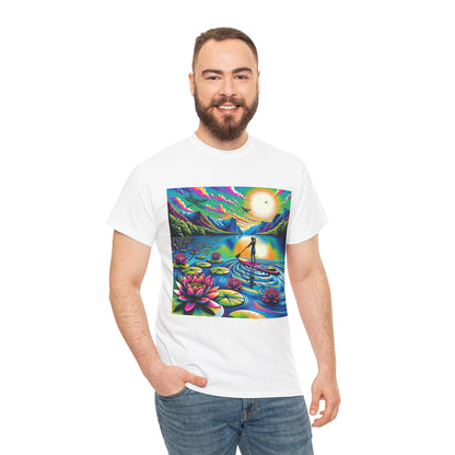 Luxurious Delightful Paddle Board T-Shirt by Dazzling Dreams Studio showcasing an elegant paddleboarding graphic, perfect for nature enthusiasts.