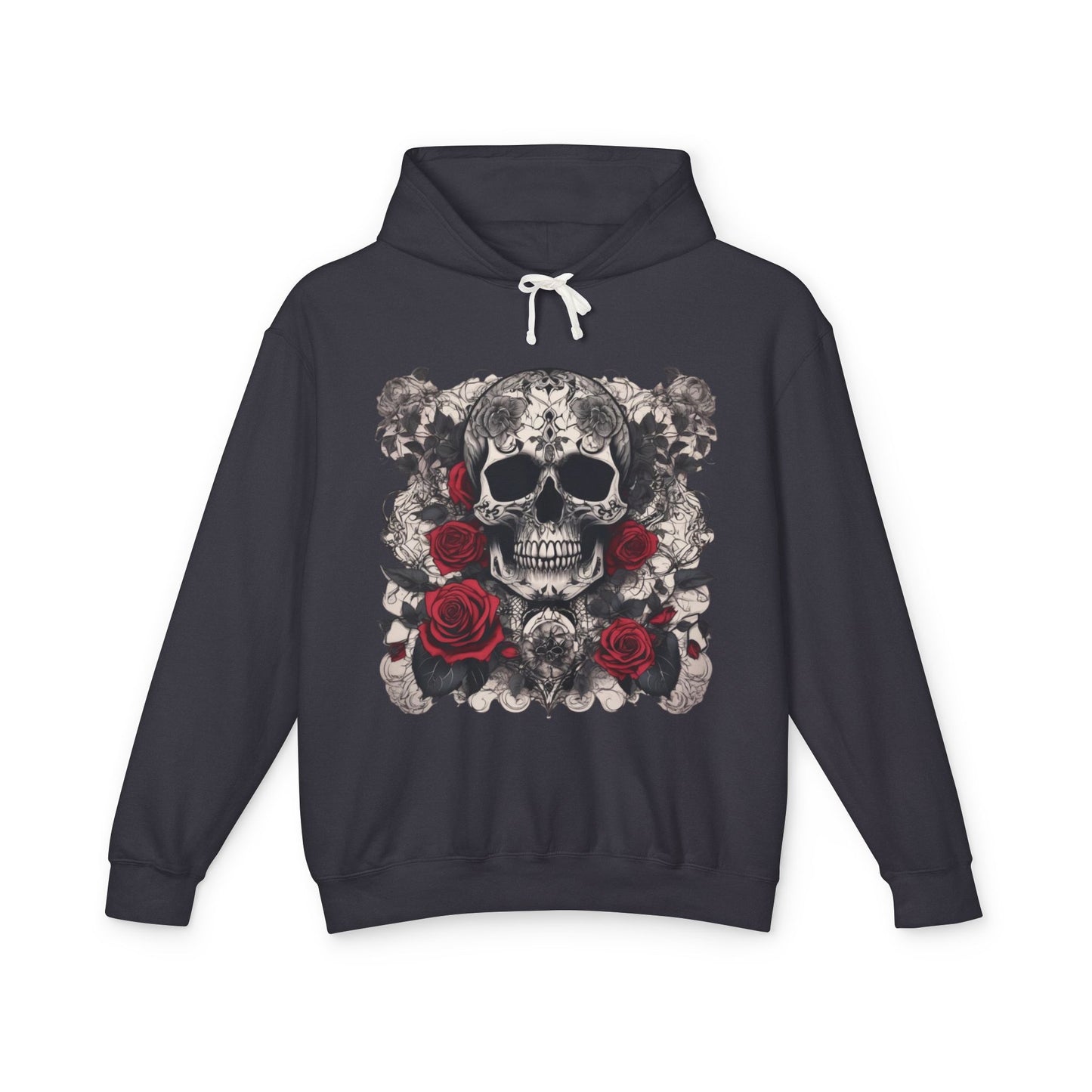 Unisex Lightweight Hooded Sweatshirt unique designer skull and roses