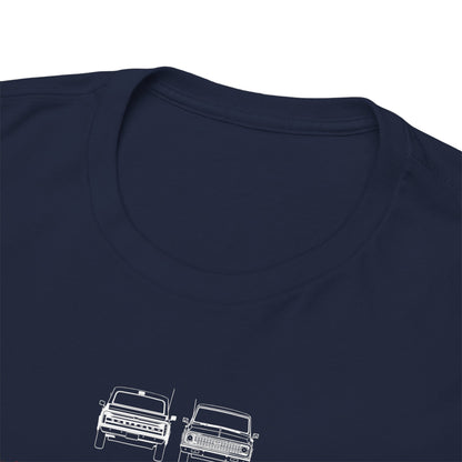 Close-up of the neckline of the Chevrolet C-10 t-shirt, highlighting its exquisite soft fabric and intricate truck outline prints, embodying both comfort and vintage charm.