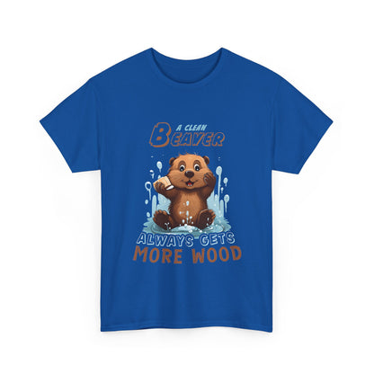 Front view of A Clean Beaver Unisex Graphic Cotton Tee, featuring a playful cartoon beaver design and whimsical slogan, perfect for nature lovers.