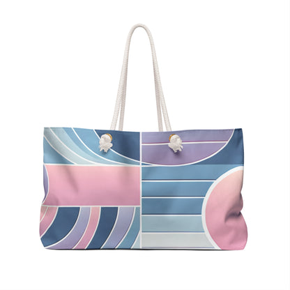 Spacious interior of the Pastel Gradient Weekender Bag by Dazzling Dreams Studio, perfect for packing essentials for beach or city escapes.