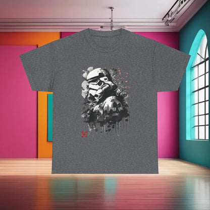 Stylish Star Wars Stormtrooper Graphic T-Shirt in heather grey, highlighting an elegant depiction of a Stormtrooper, blending iconic design with contemporary fashion.