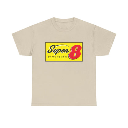 Super 8 Retro Logo Unisex Graphic Tee in beige, reflecting a timeless vintage aesthetic designed for all fashion enthusiasts.