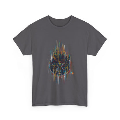 Front view of the Millennium Falcon Abstract Art Graphic T-Shirt, showcasing a vibrant abstract design that captures the essence of cinematic art.