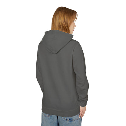 Close-up of the back view of a model in a grey Skull and Roses Lightweight Hoodie, capturing its elegant design and comfort.