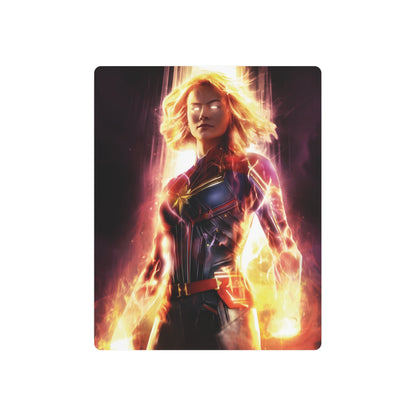 Elegant Captain Marvel Metal Art Poster in radiant hues, representing resilience and empowerment, made from luxurious matte aluminium for distinguished decor.