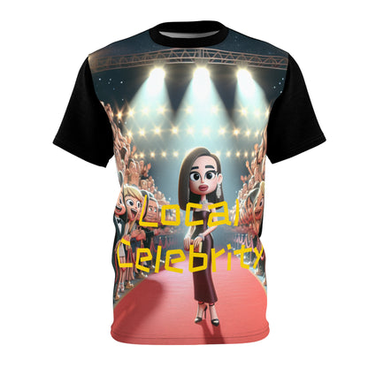 Local Celebrity Tee by Dazzling Dreams Studio featuring a vibrant photorealistic red carpet design showcasing diverse characters, ideal for high-fashion enthusiasts.