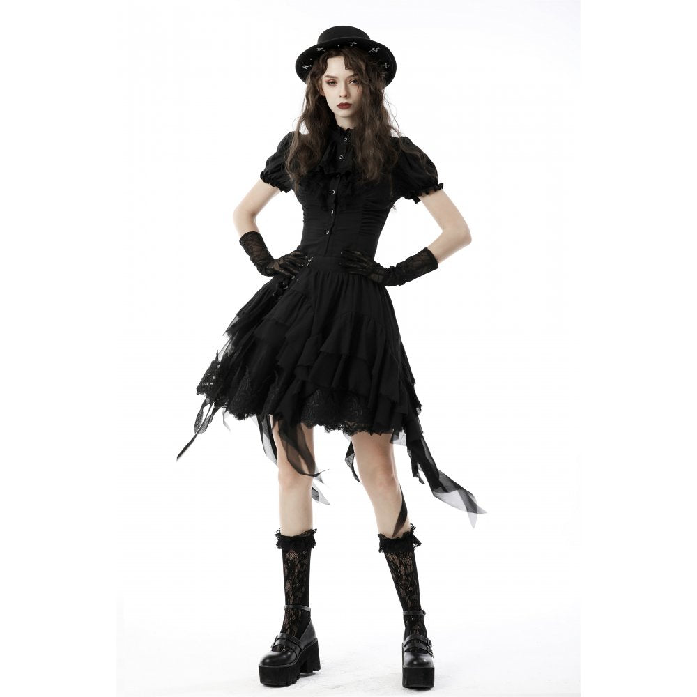 Stylish Dark In Love Sinead Black Blouse showcasing fitted silhouette and short puff sleeves.