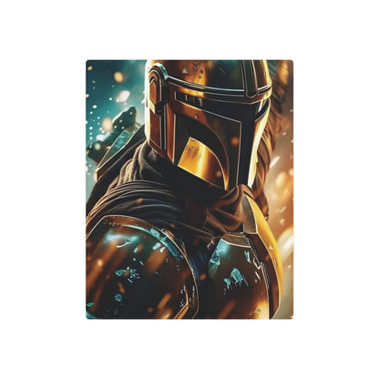 Side view of Mandalorian Star Wars Metal Art Poster highlighting the exquisite detail in the artwork and premium quality metal.
